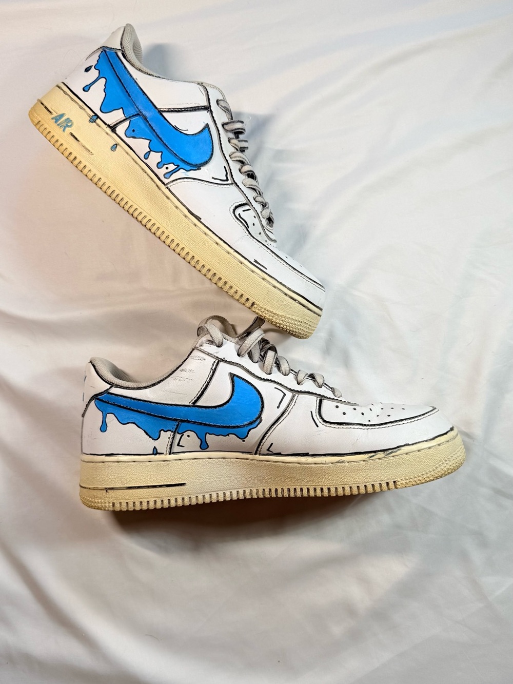 Nike Air Force 1 Low '07 Custom Blue Cartoon Paint Drip Men's Size 10 (315122-11